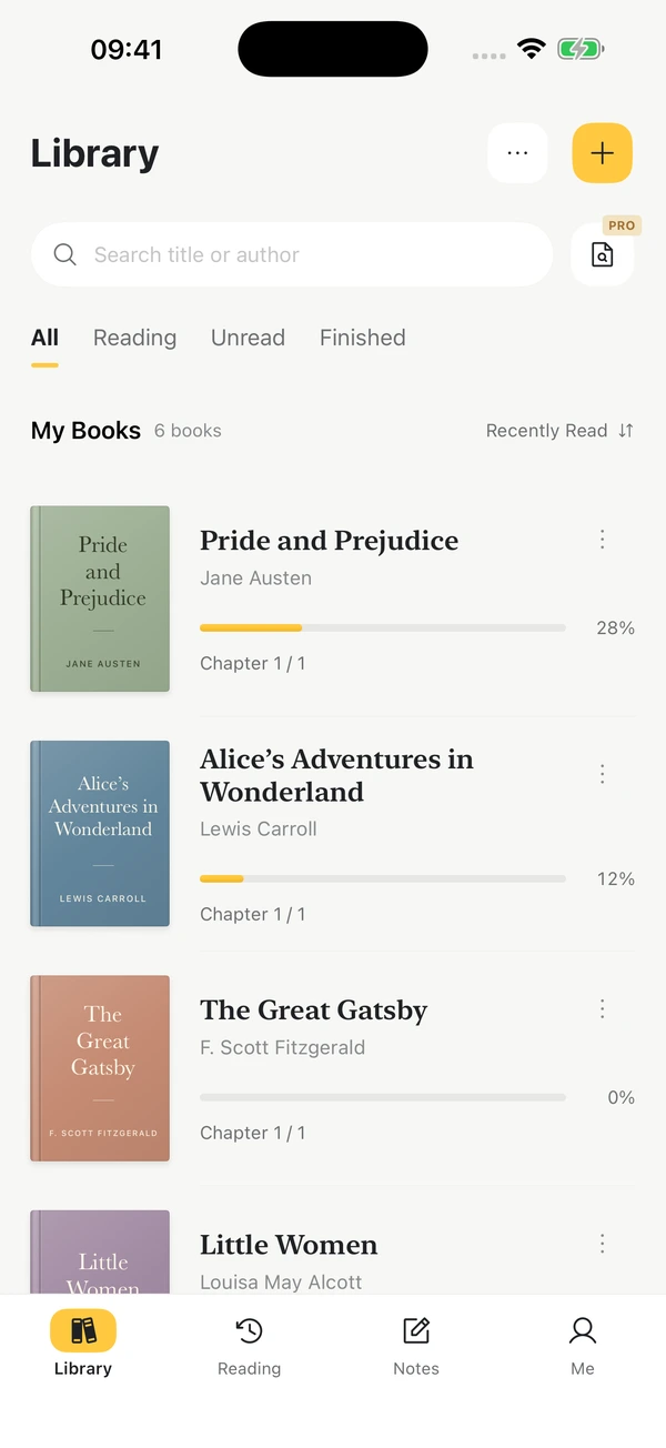 Lithe Reader’s real library interface on iPhone